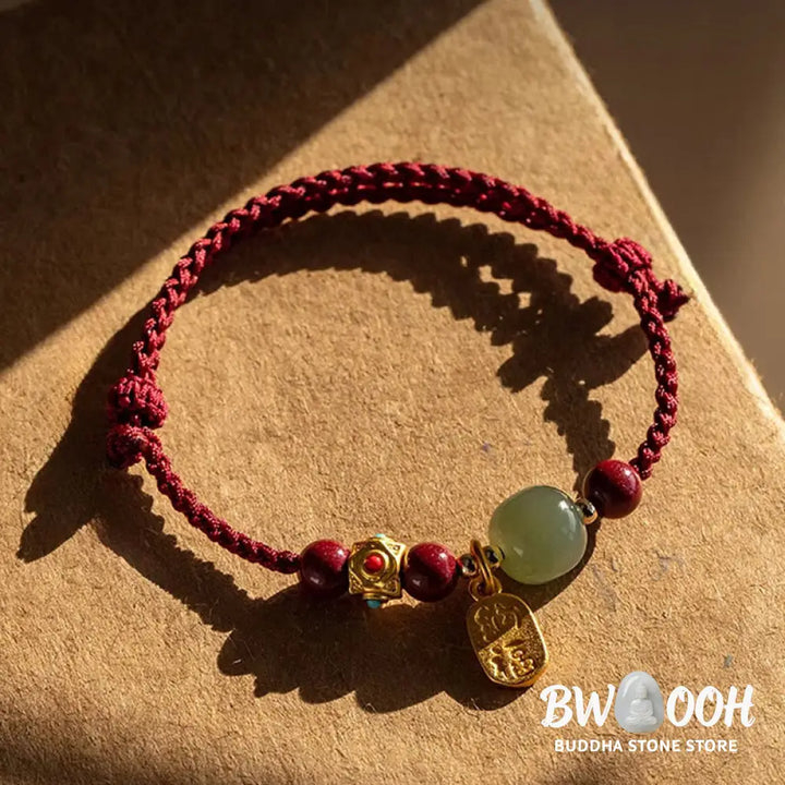 Buddha Stones Lucky Fortune Charm Hetian Cyan Jade White Jade Multicolored Braided String Prosperity Bracelet - Bracelet