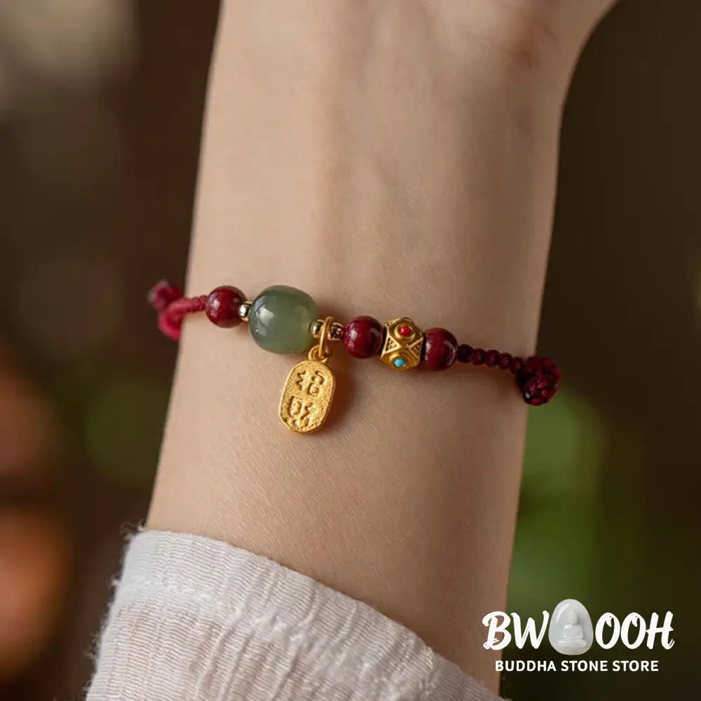 Buddha Stones Lucky Fortune Charm Hetian Cyan Jade White Jade Multicolored Braided String Prosperity Bracelet - Bracelet