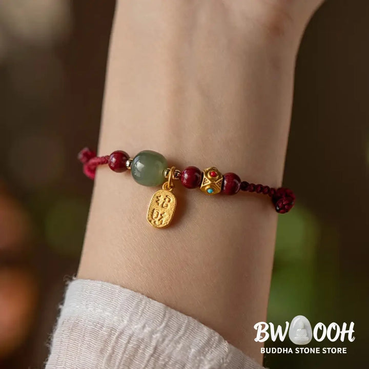 Buddha Stones Lucky Fortune Charm Hetian Cyan Jade White Jade Multicolored Braided String Prosperity Bracelet - Bracelet