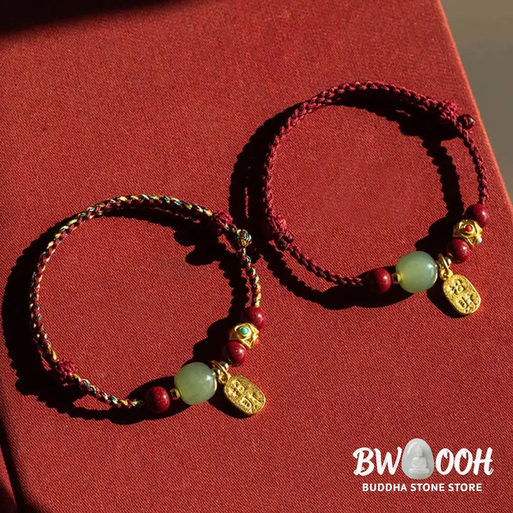 Buddha Stones Lucky Fortune Charm Hetian Cyan Jade White Jade Multicolored Braided String Prosperity Bracelet - Bracelet