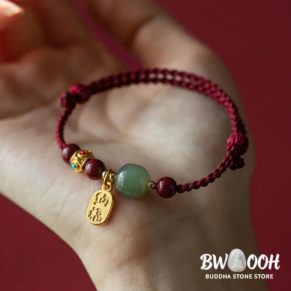 Buddha Stones Lucky Fortune Charm Hetian Cyan Jade White Jade Multicolored Braided String Prosperity Bracelet - Bracelet