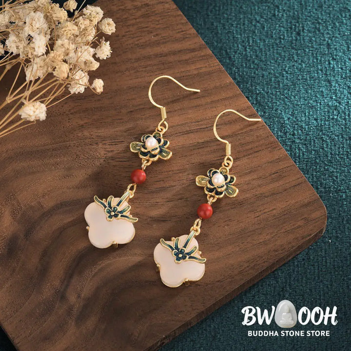 Buddha Stones Lucky Four Leaf Clover Jade Abundance Copper Earrings - Jade - Earrings