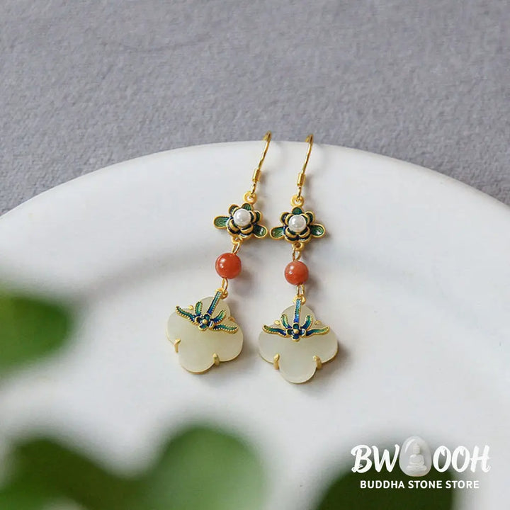 Buddha Stones Lucky Four Leaf Clover Jade Abundance Copper Earrings - Jade - Earrings