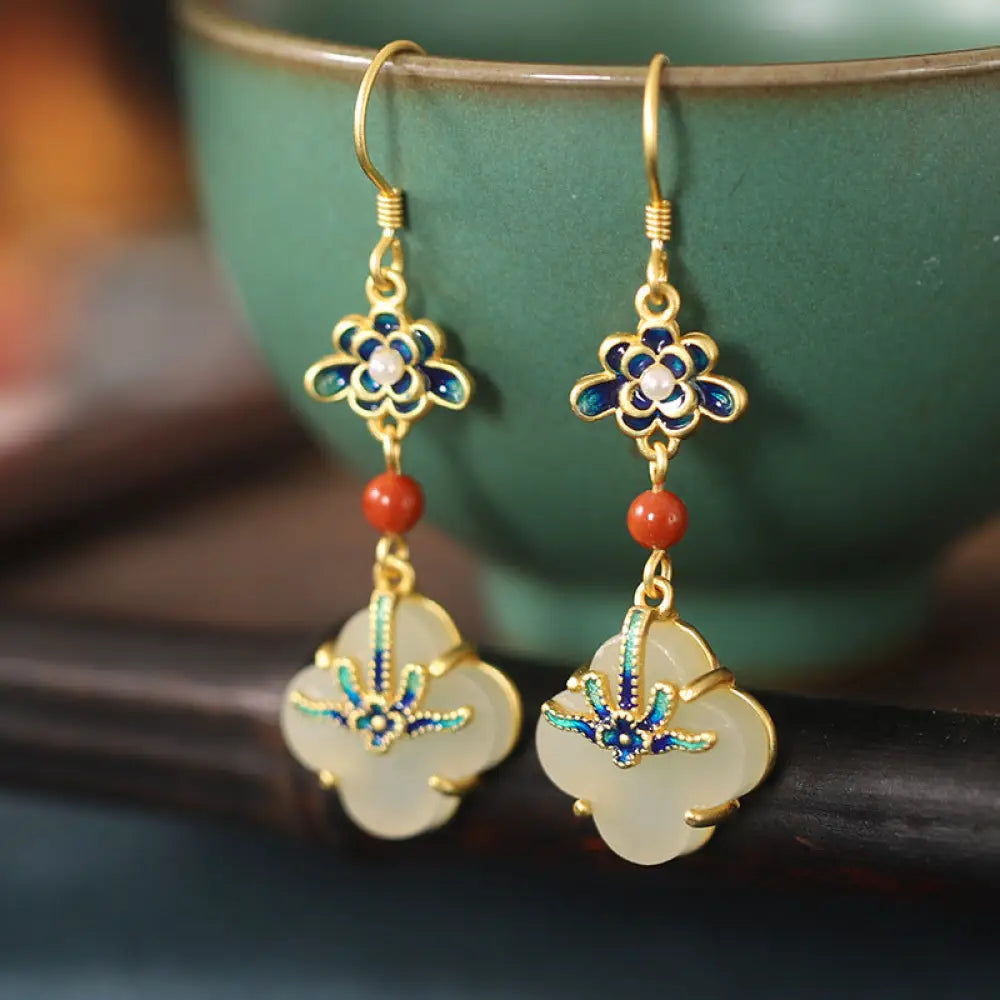 BWOOOH Lucky Four Leaf Clover Jade Abundance Copper Earrings — Jade spiritual jewelry for spiritual healing and mindful li...
