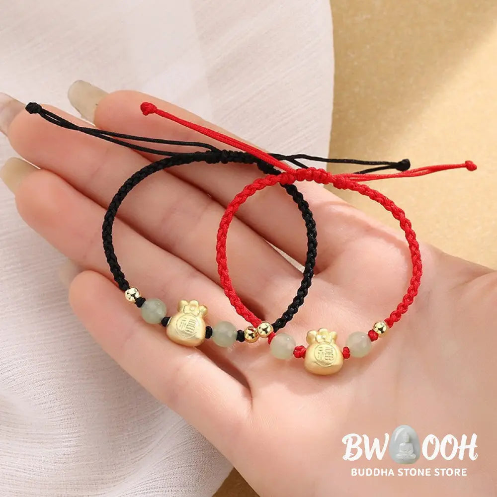 BWOOOH Lucky Money Bag Fu Character Jade Bead Luck Braided Bracelet | spiritual healing bracelet