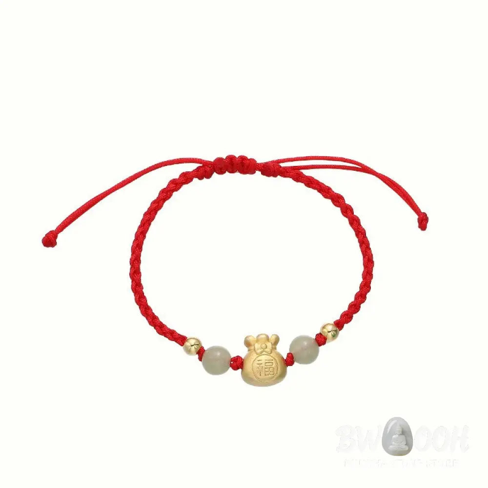 BWOOOH Lucky Money Bag Fu Character Jade Bead Luck Braided Bracelet | spiritual healing bracelet