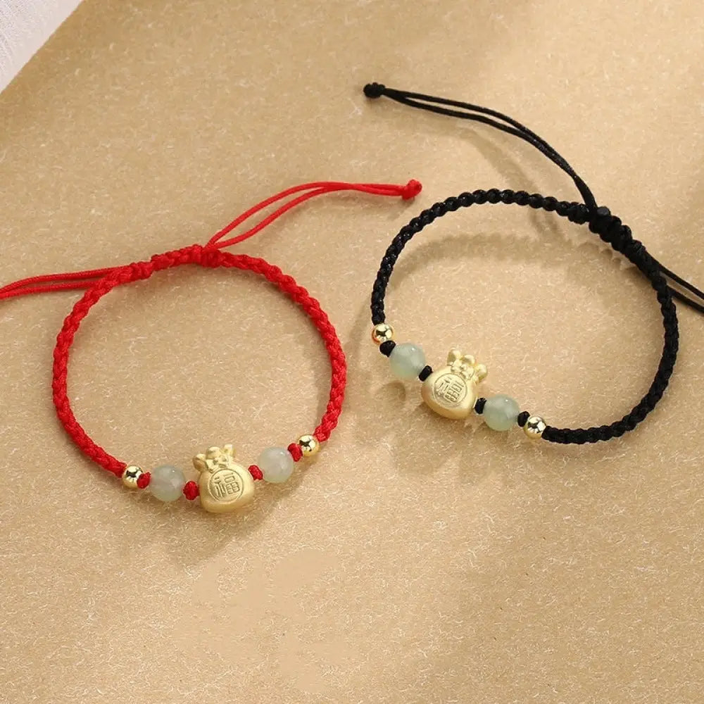 BWOOOH Lucky Money Bag Fu Character Jade Bead Luck Braided Bracelet | spiritual healing bracelet