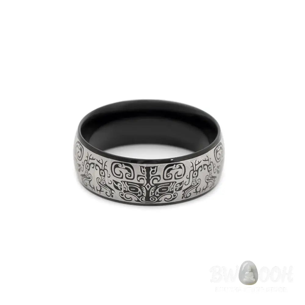 Buddha Stones Lucky Mythological Creature Taotie Wealth Titanium Steel Ring - BWOOOH - Ring