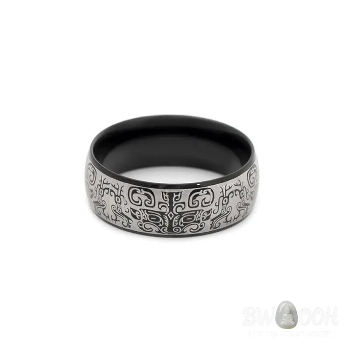 Buddha Stones Lucky Mythological Creature Taotie Wealth Titanium Steel Ring - BWOOOH - Ring