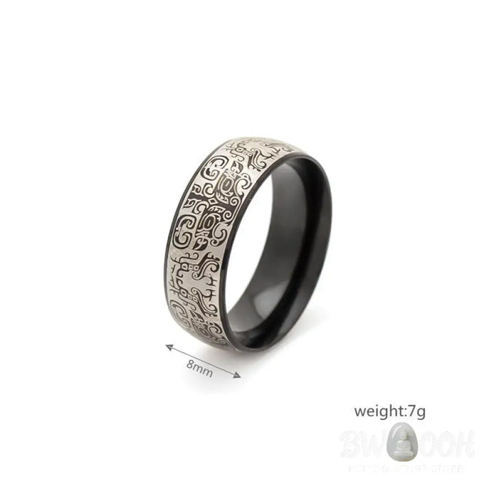 Buddha Stones Lucky Mythological Creature Taotie Wealth Titanium Steel Ring - BWOOOH - Ring