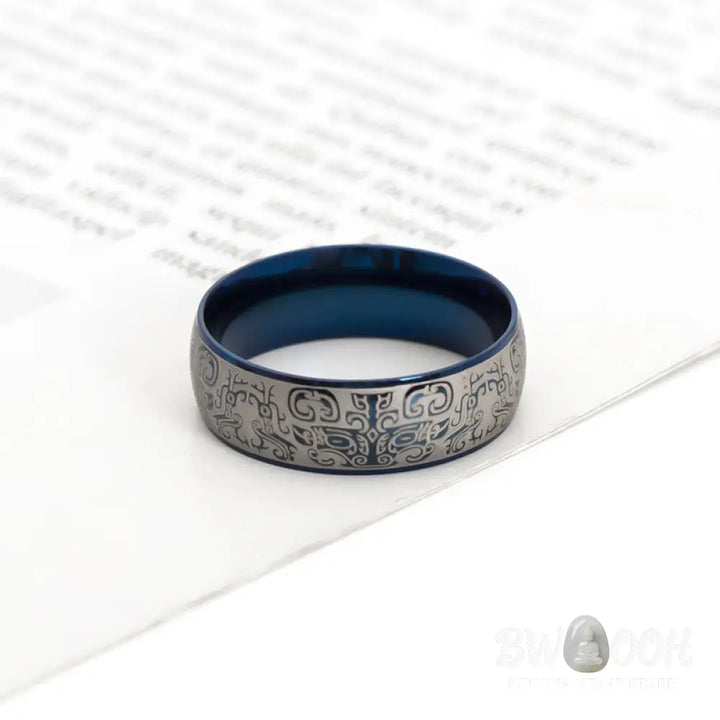 Buddha Stones Lucky Mythological Creature Taotie Wealth Titanium Steel Ring - BWOOOH - Ring