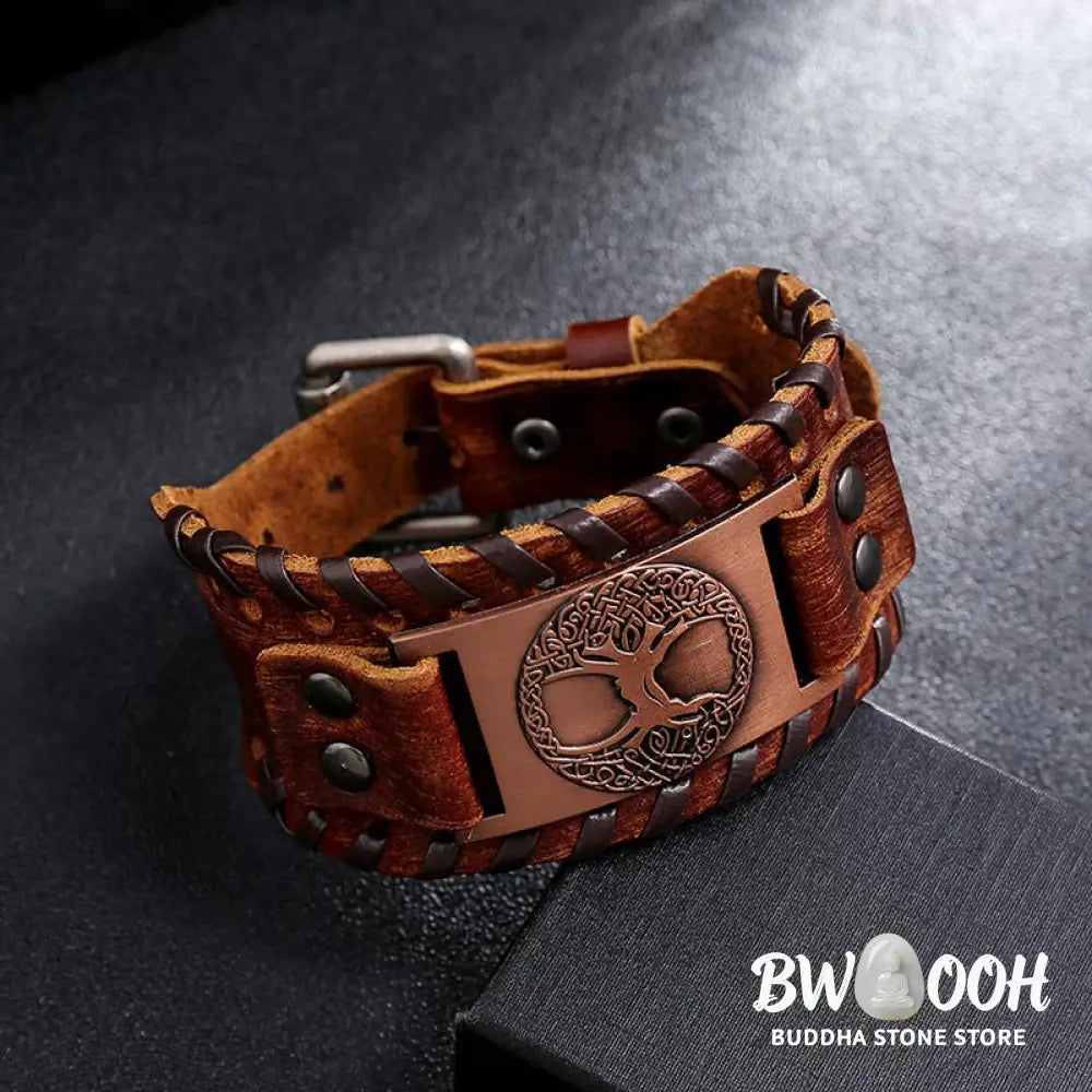 Buddha Stones Lucky Tree Of Life Balance Leather Bracelet - BWOOOH - Bracelet