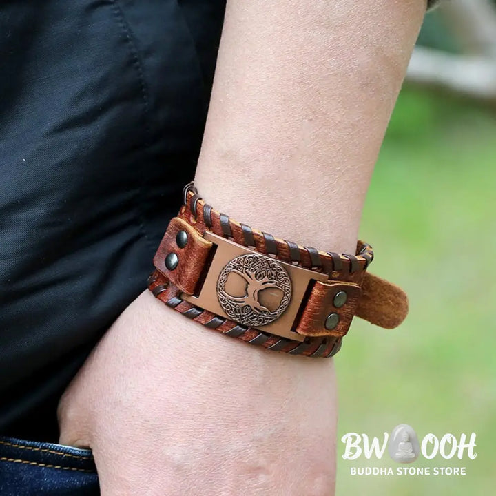 Buddha Stones Lucky Tree Of Life Balance Leather Bracelet - BWOOOH - Bracelet