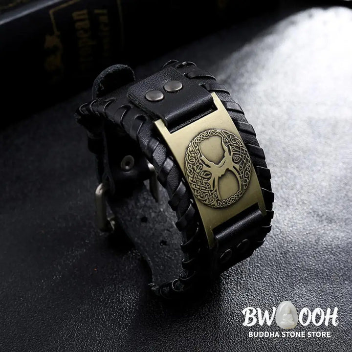 Buddha Stones Lucky Tree Of Life Balance Leather Bracelet - BWOOOH - Bracelet