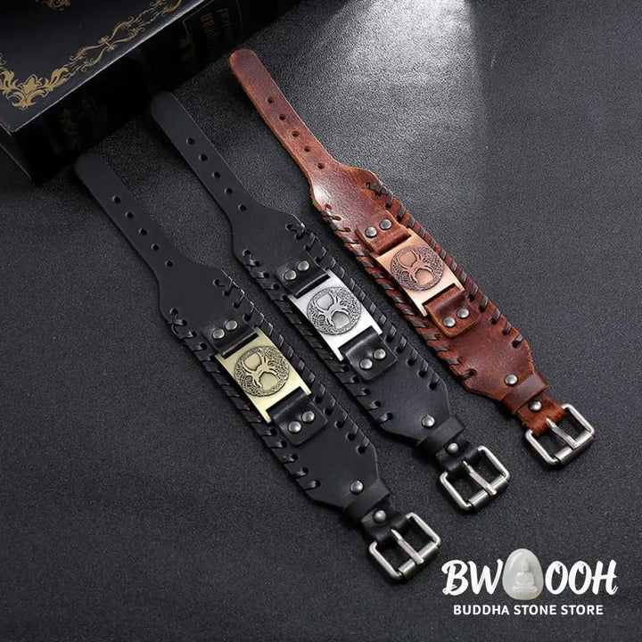 Buddha Stones Lucky Tree Of Life Balance Leather Bracelet - BWOOOH - Bracelet