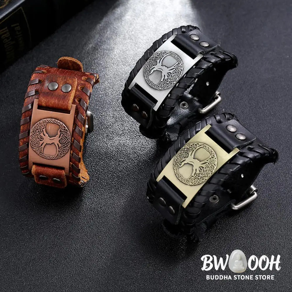 Buddha Stones Lucky Tree Of Life Balance Leather Bracelet - BWOOOH - Bracelet