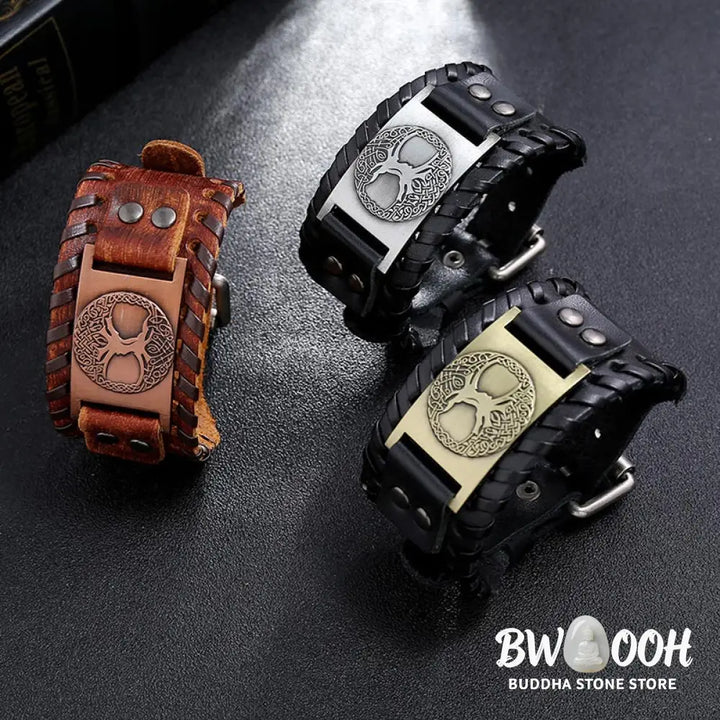 Buddha Stones Lucky Tree Of Life Balance Leather Bracelet - BWOOOH - Bracelet