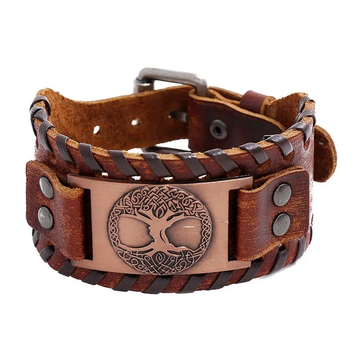 BWOOOH Lucky Tree Of Life Balance Leather Bracelet – Copper crystal healing bracelet for healing and spiritual wellness