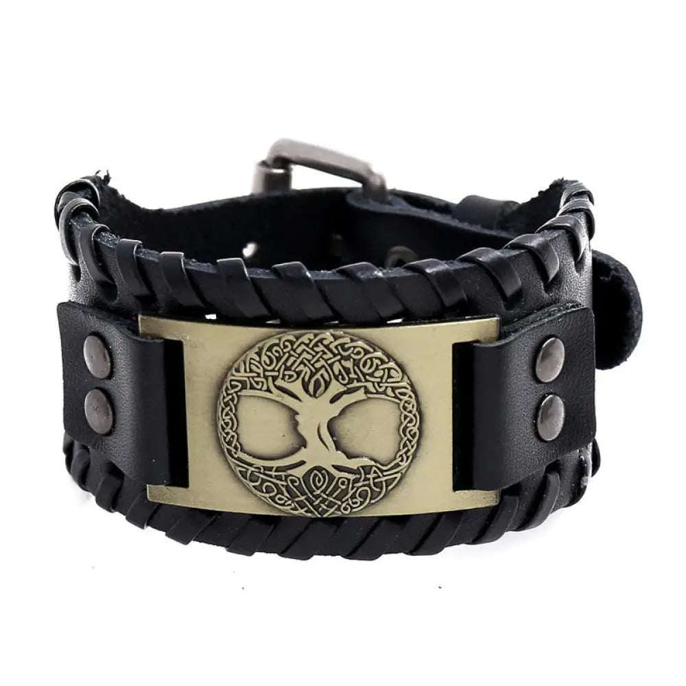 Buddha Stones Lucky Tree Of Life Balance Leather Bracelet - BWOOOH - Golden - Bracelet