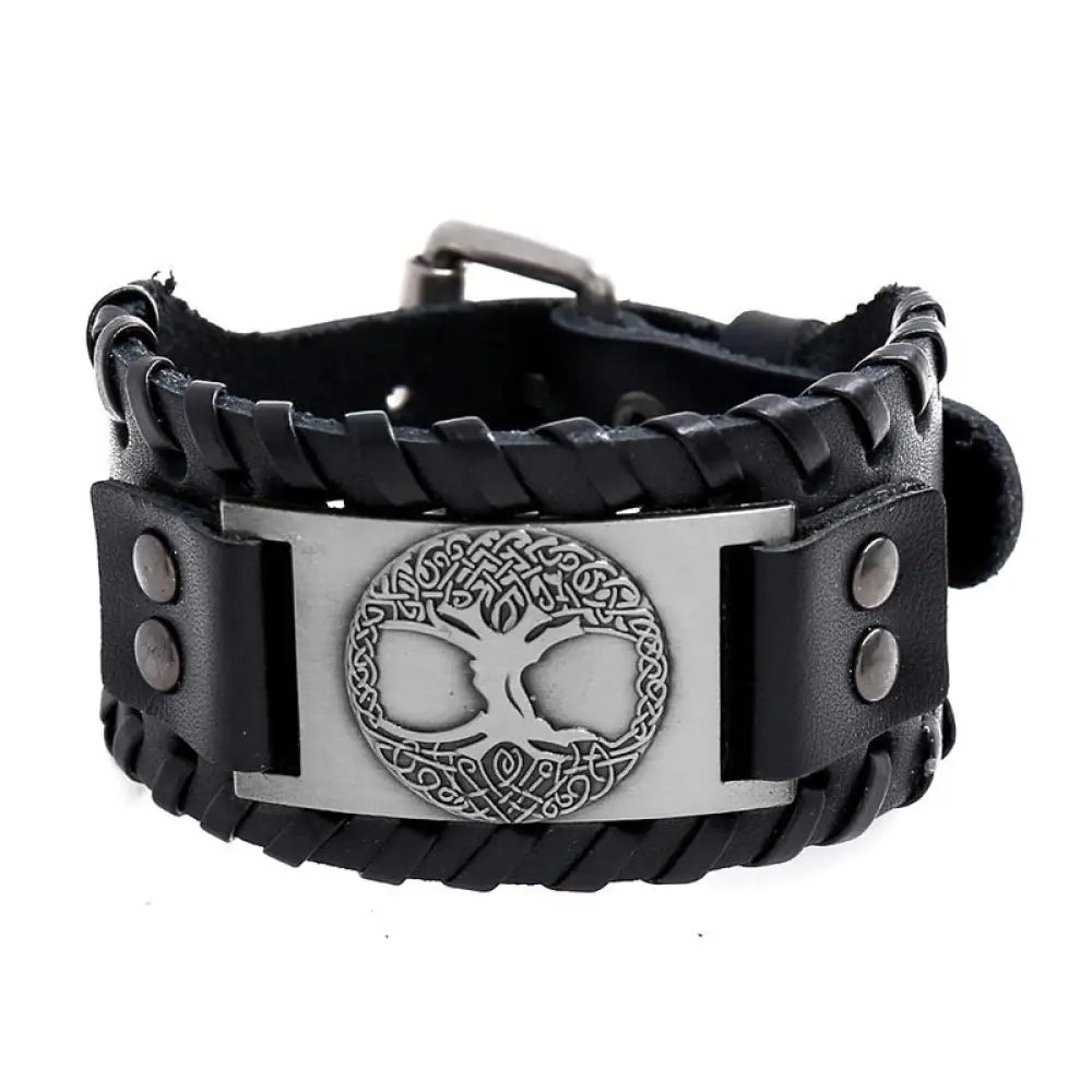 Buddha Stones Lucky Tree Of Life Balance Leather Bracelet - BWOOOH - Silvery - Bracelet