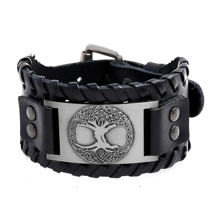 Buddha Stones Lucky Tree Of Life Balance Leather Bracelet - BWOOOH - Silvery - Bracelet