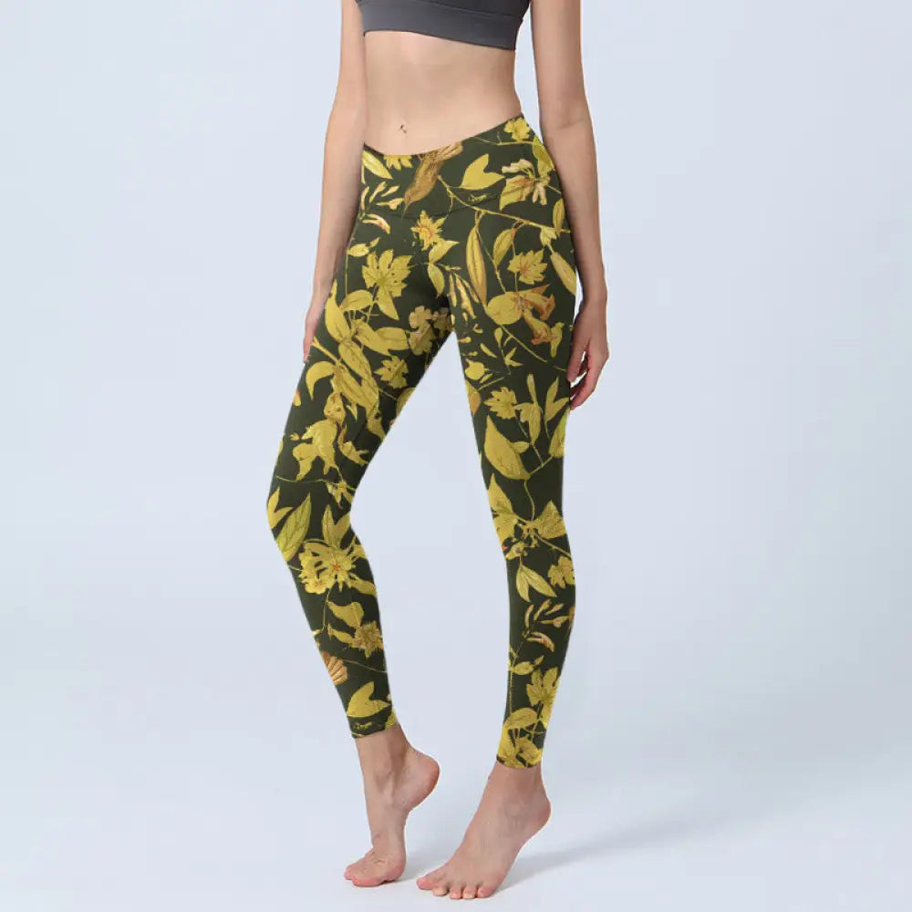 BWOOOH printed yoga leggings - Luxurious Flower Leaf Bird Pattern Print