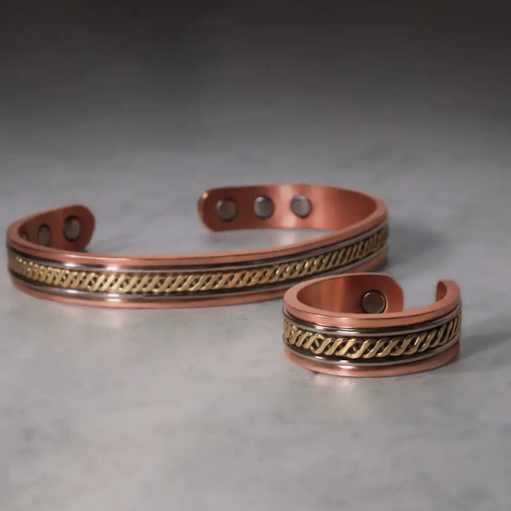 Buddha Stones Magnetic Copper Balance Adjustable Cuff Bracelet Bangle Ring - BWOOOH - Set (Ring&amp;Bracelet) - Bracelet