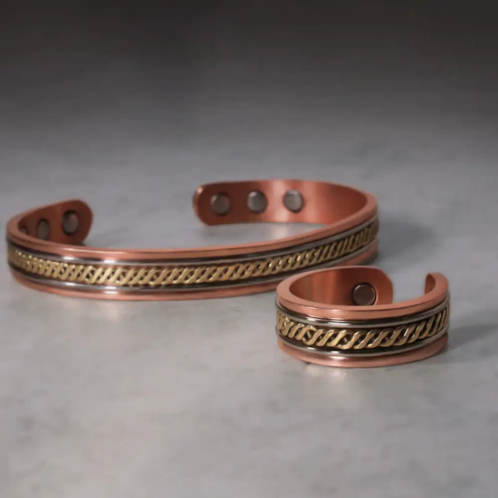Buddha Stones Magnetic Copper Balance Adjustable Cuff Bracelet Bangle Ring - BWOOOH - Set (Ring&amp;Bracelet) - Bracelet