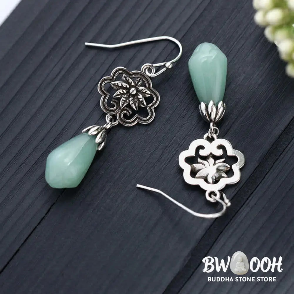 Buddha Stones Magnolia Flower Jade Water Drop Prosperity Dangle Earrings - Jade(Prosperity♥Abundance) - Earrings