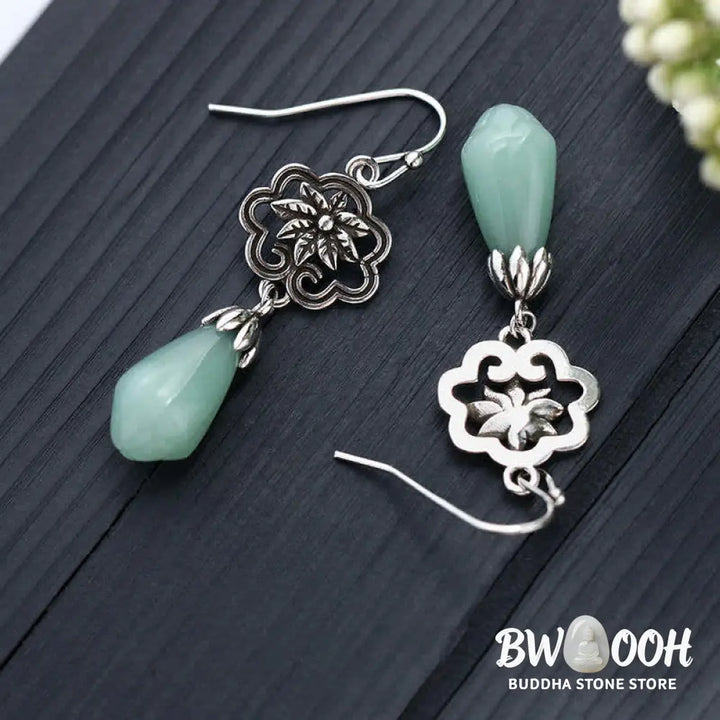 Buddha Stones Magnolia Flower Jade Water Drop Prosperity Dangle Earrings - Jade(Prosperity♥Abundance) - Earrings