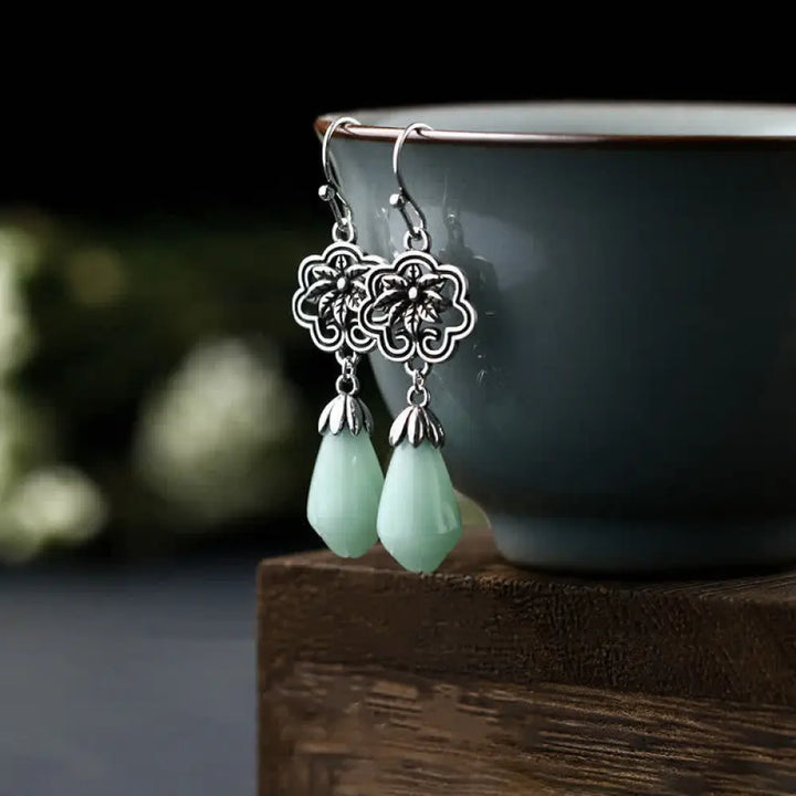 BWOOOH Magnolia Flower Jade Water Drop Prosperity Dangle Earrings — Jade jade bracelet for spiritual healing and mindful l...