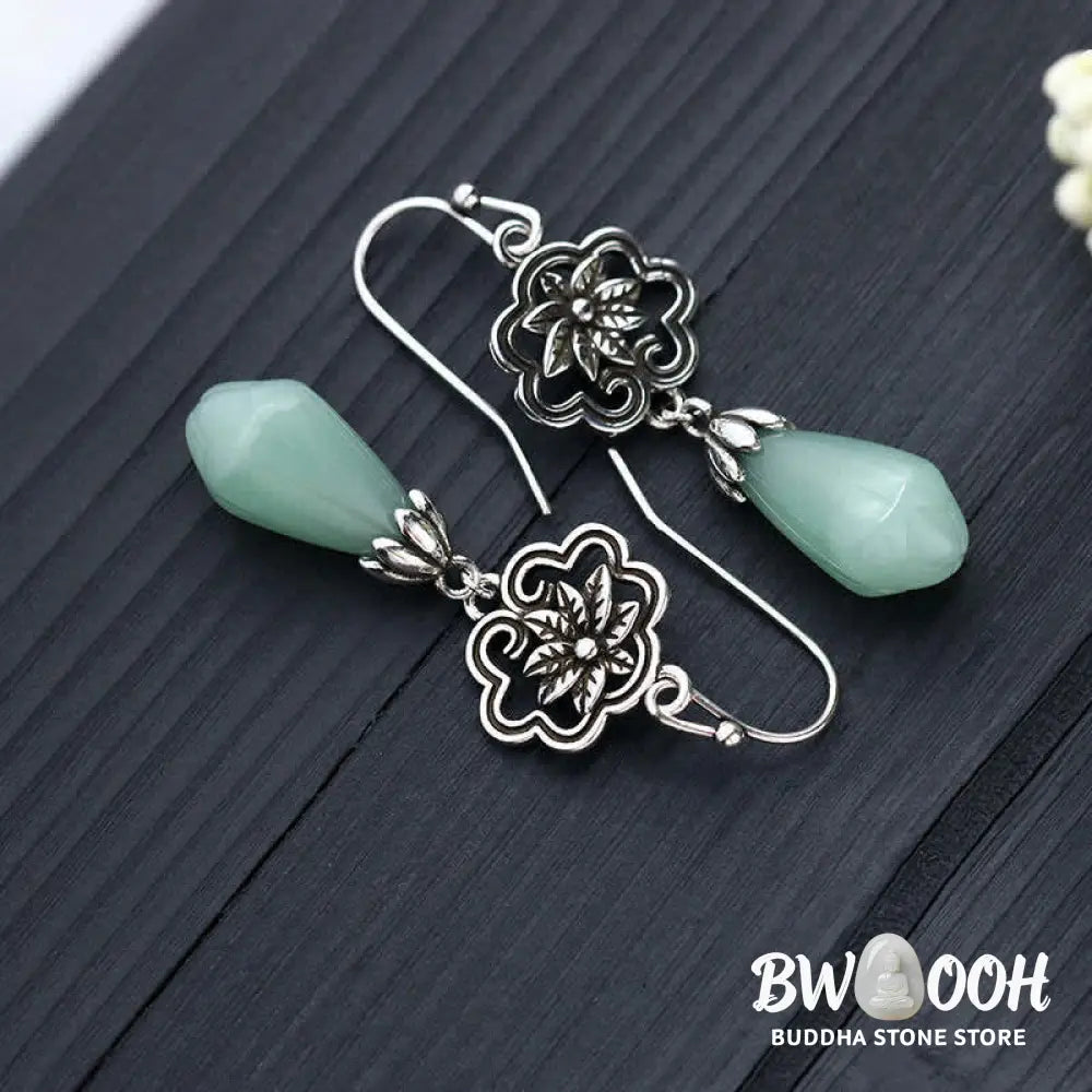 Buddha Stones Magnolia Flower Jade Water Drop Prosperity Dangle Earrings - Jade(Prosperity♥Abundance) - Earrings