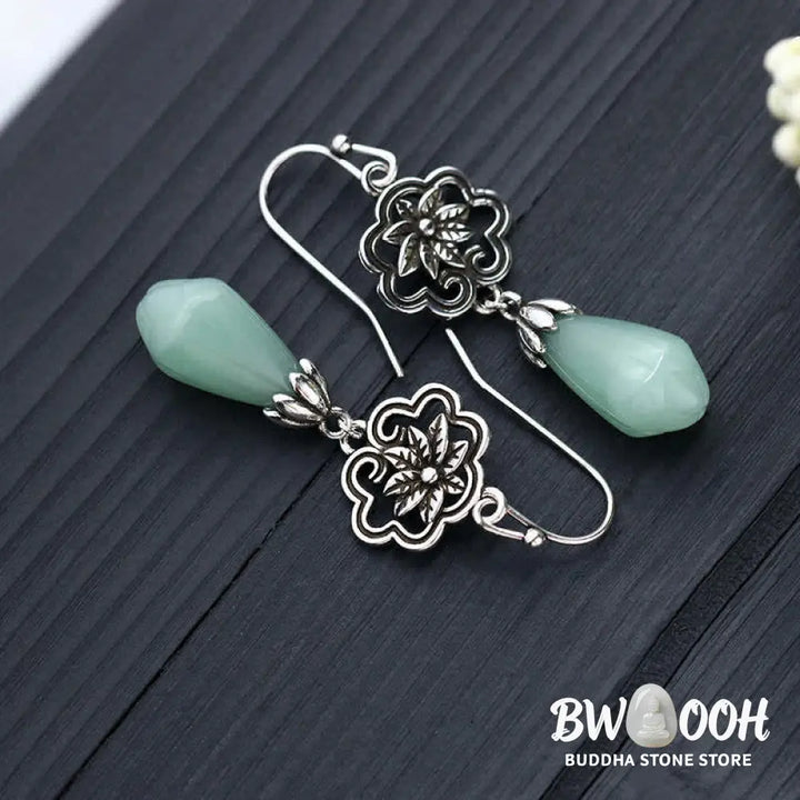 Buddha Stones Magnolia Flower Jade Water Drop Prosperity Dangle Earrings - Jade(Prosperity♥Abundance) - Earrings