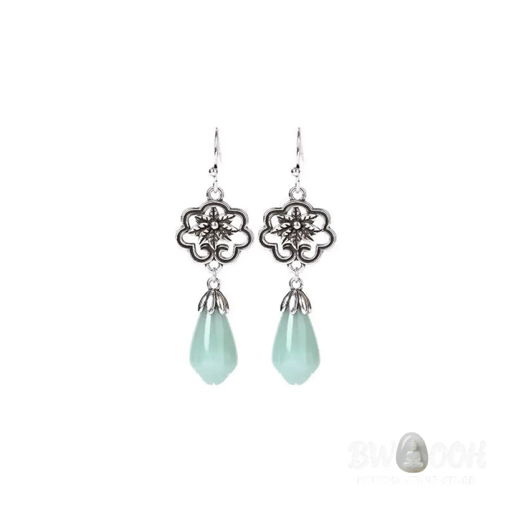 Buddha Stones Magnolia Flower Jade Water Drop Prosperity Dangle Earrings - Jade(Prosperity♥Abundance) - Earrings