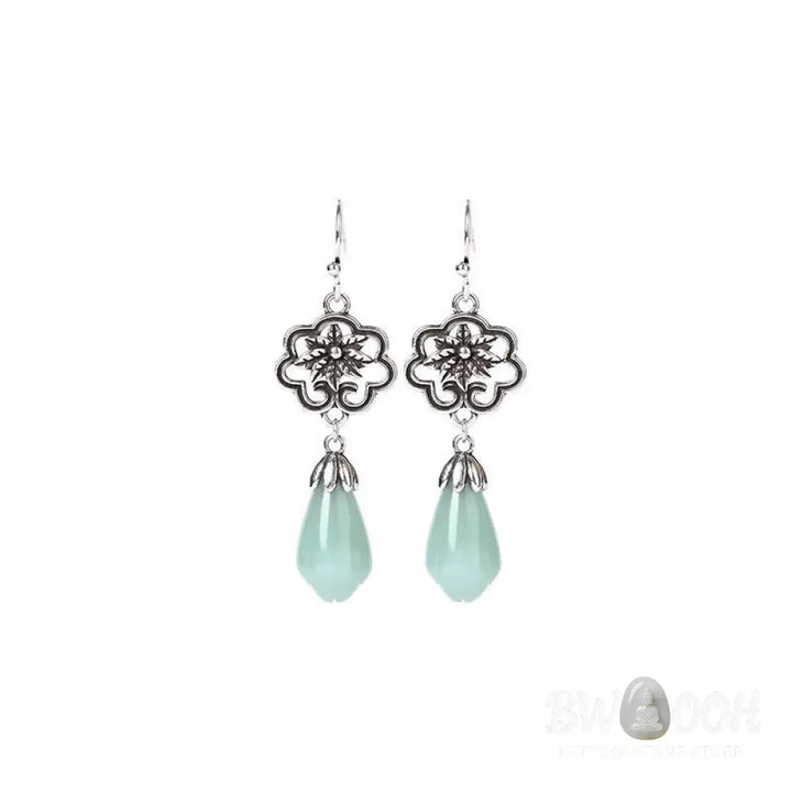Buddha Stones Magnolia Flower Jade Water Drop Prosperity Dangle Earrings - Jade(Prosperity♥Abundance) - Earrings