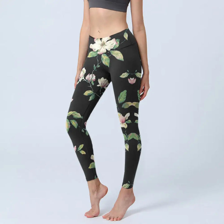 BWOOOH printed yoga leggings - Magnolia Flower Pattern Print Gym Leggin