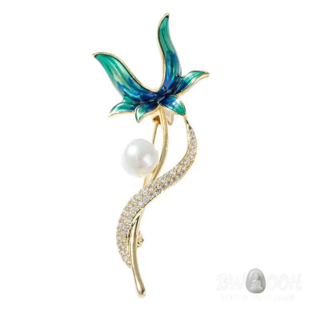 Buddha Stones Magnolia Flower Pearl Optimism Copper Brooch - Magnolia Flower About 5cm - Brooch