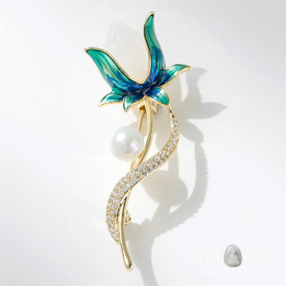 Buddha Stones Magnolia Flower Pearl Optimism Copper Brooch - Magnolia Flower About 5cm - Brooch