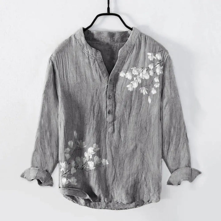BWOOOH Magnolia Flowers Branches Pattern Half Buttons Men