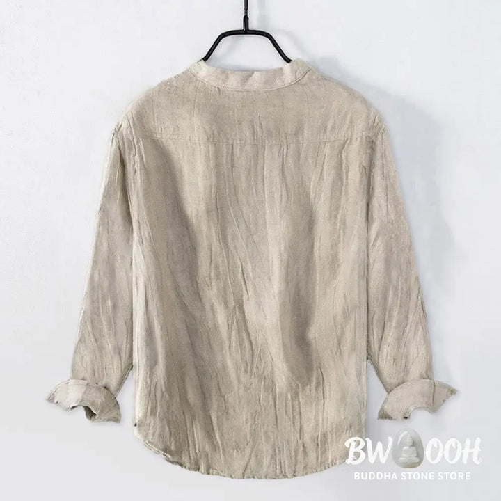 Buddha Stones Magnolia Flowers Branches Pattern Half Buttons Men’s Cotton Linen Long Sleeve Shirt - Men’s Shirts