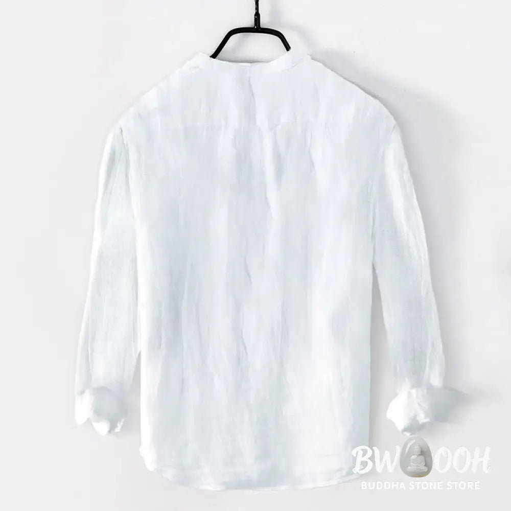 Buddha Stones Magnolia Flowers Branches Pattern Half Buttons Men’s Cotton Linen Long Sleeve Shirt - Men’s Shirts
