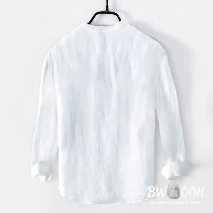 Buddha Stones Magnolia Flowers Branches Pattern Half Buttons Men’s Cotton Linen Long Sleeve Shirt - Men’s Shirts