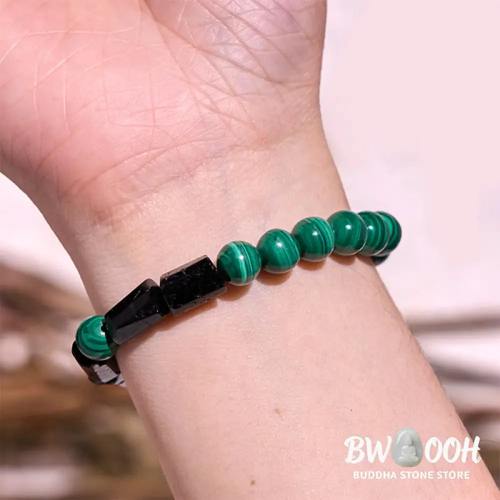 Buddha Stones Malachite Black Tourmaline Purity Bracelet - BWOOOH - Malachite Black Tourmaline(Wrist Circumference: