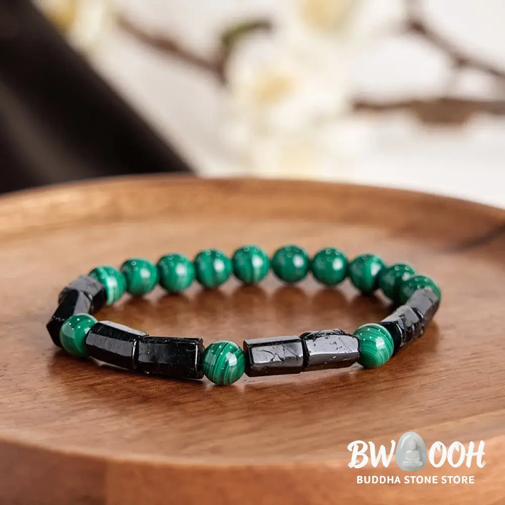 Buddha Stones Malachite Black Tourmaline Purity Bracelet - BWOOOH - Malachite Black Tourmaline(Wrist Circumference: