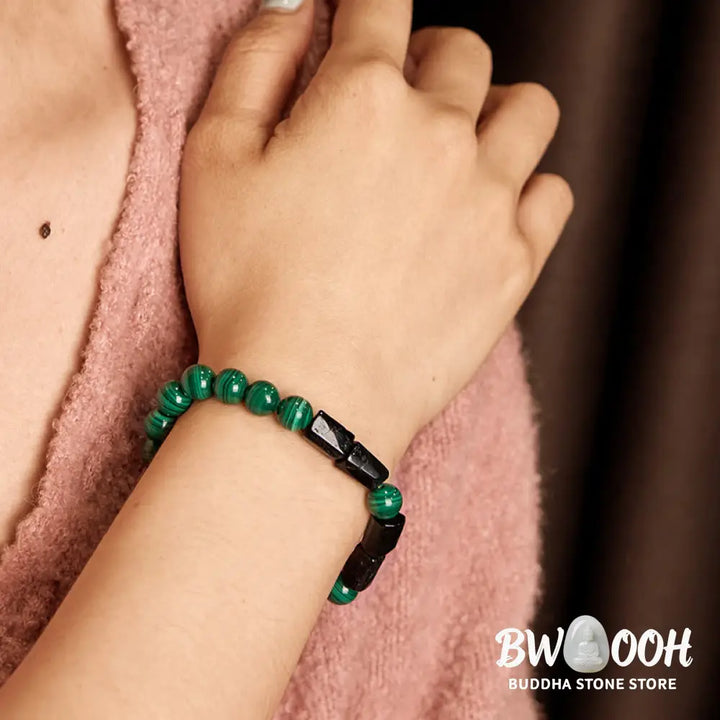 Buddha Stones Malachite Black Tourmaline Purity Bracelet - BWOOOH - Malachite Black Tourmaline(Wrist Circumference: