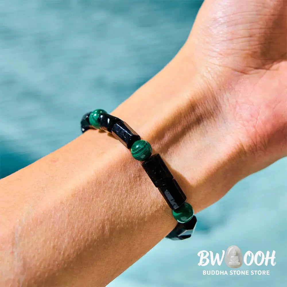 Buddha Stones Malachite Black Tourmaline Purity Bracelet - BWOOOH - Malachite Black Tourmaline(Wrist Circumference: