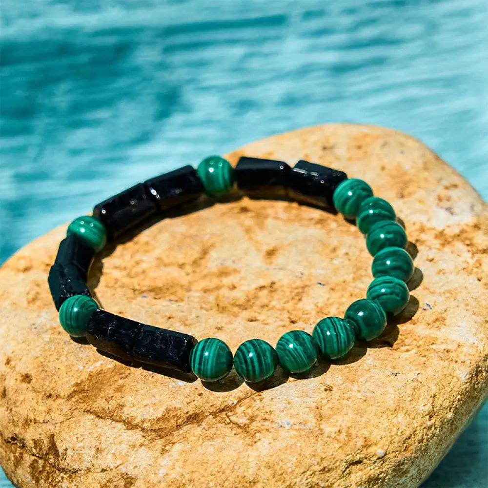 BWOOOH Malachite Black Tourmaline Purity Bracelet — Malachite crystal healing bracelet for spiritual healing and mindful l...