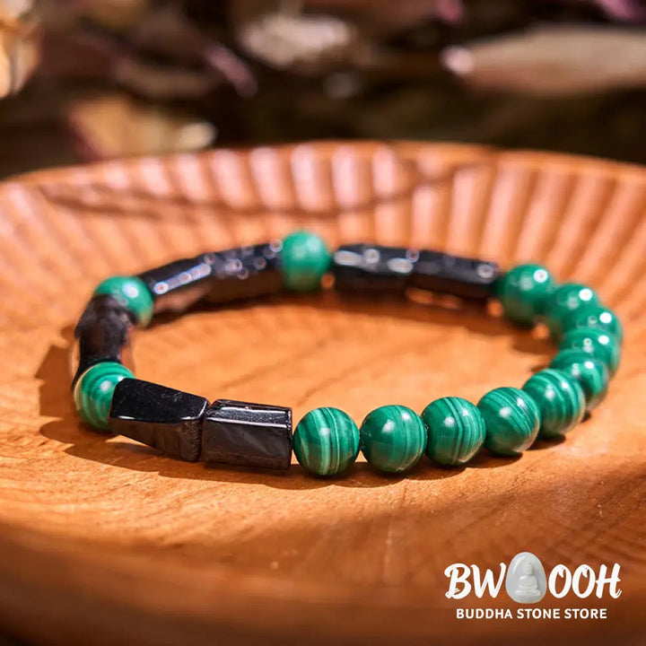 Buddha Stones Malachite Black Tourmaline Purity Bracelet - BWOOOH - Malachite Black Tourmaline(Wrist Circumference: