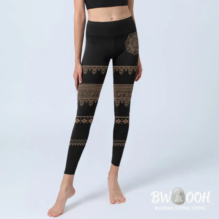 BWOOOH mandala print yoga leggings - Mandala Floral Leaf Pattern Gym Leggings