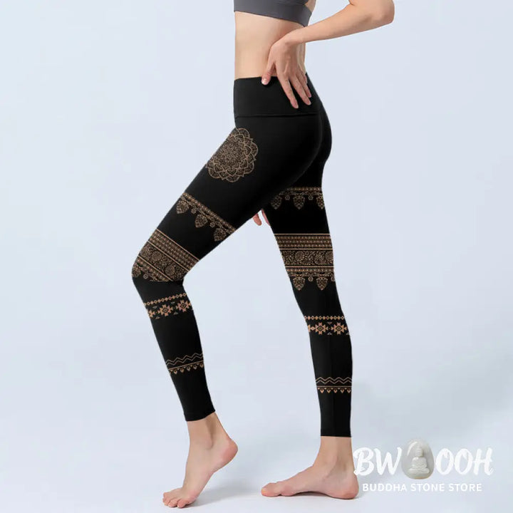 BWOOOH mandala print yoga leggings - Mandala Floral Leaf Pattern Gym Leggings